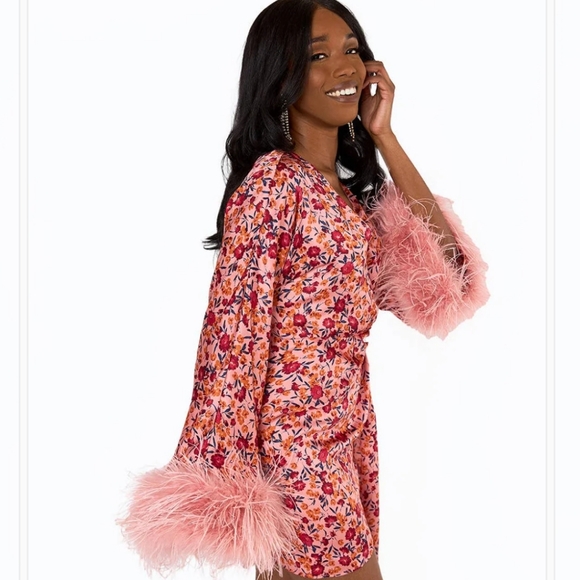 Floral Pink Feathered Women's Dress - Picture 9 of 12